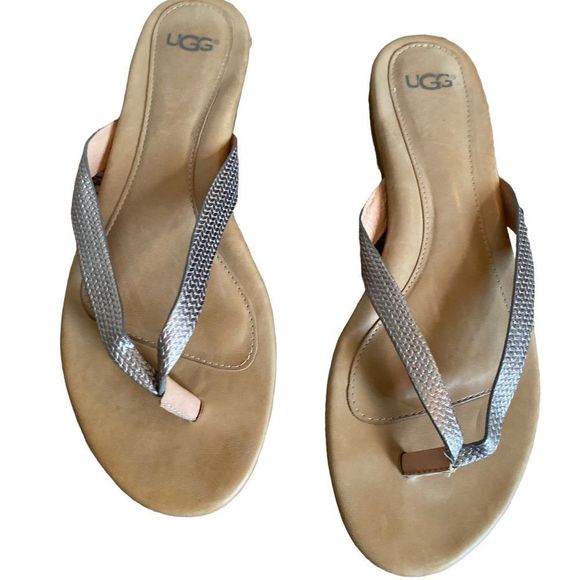 Ugg Women Allaria Ii Metallic Braid Flip Flops Size 8 - Picture 2 of 6